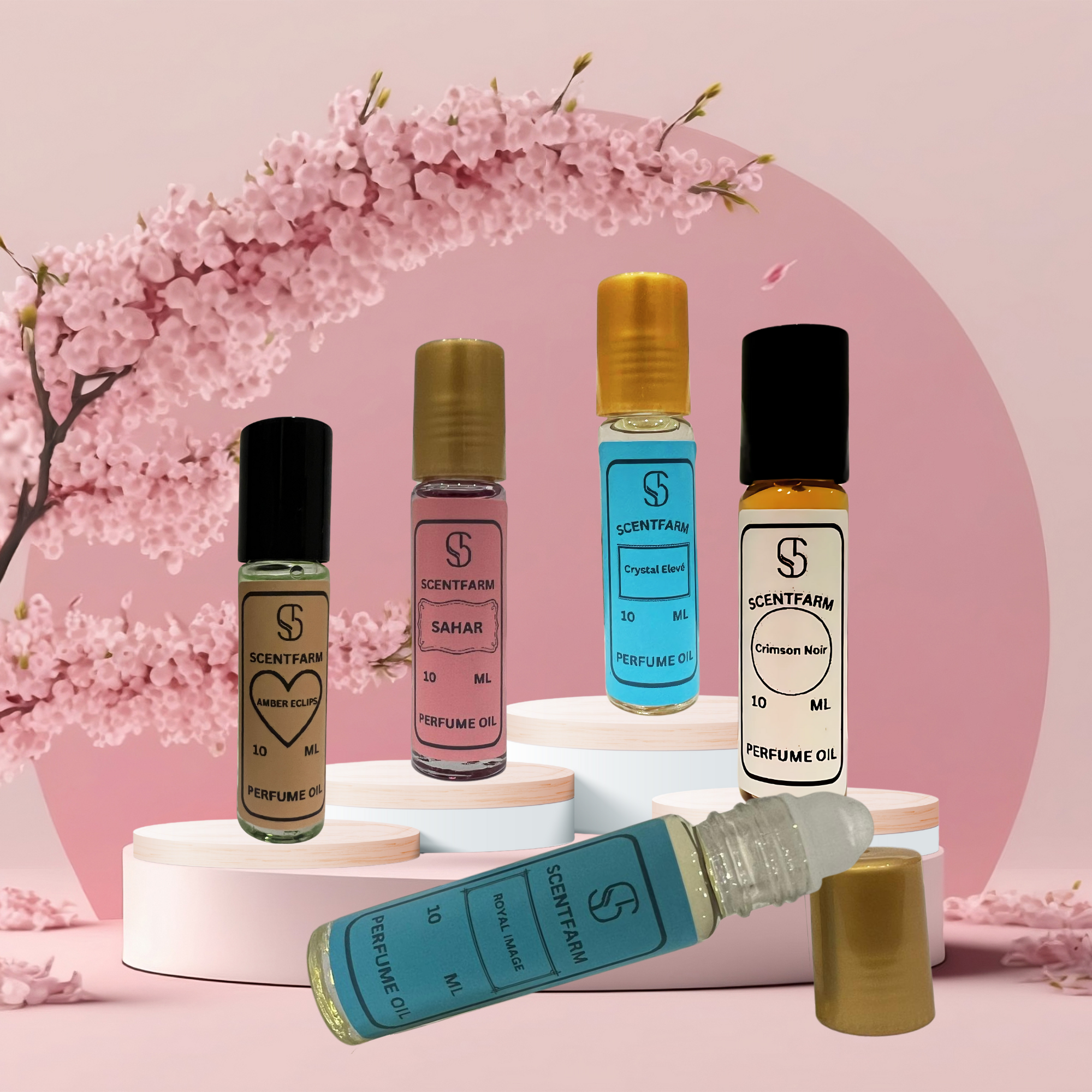 Perfume Oil 5 x10ML Set -Long Lasting, Alcohol-Free, Roll-On Fragrances for Men & Women, Concentrated Travel Size Perfume Oils, Crystal Eleve,Sahar,Amber Eclips, Crimson Noir & Royal Image