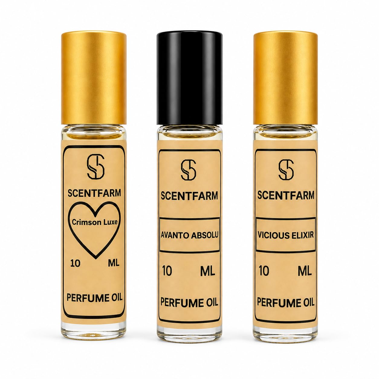 Luxury Perfume Body Oil Gift Set for Men and Women – 3 Pack Premium Quality Long Lasting Fragrance Oils, Alcohol Free Travel Size 10ML Roll On Collection, Crimson, Avanto, Vicious Elixir