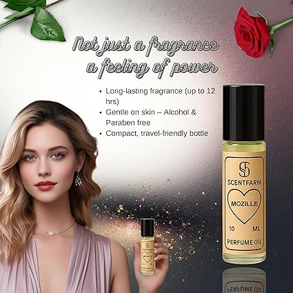 Mozille Perfume Body Oil – Concentrated, Alcohol-Free & Long-Lasting Amber Blend Roll-on Cologne, Bold Pheromone Fragrance for Women. 10ML