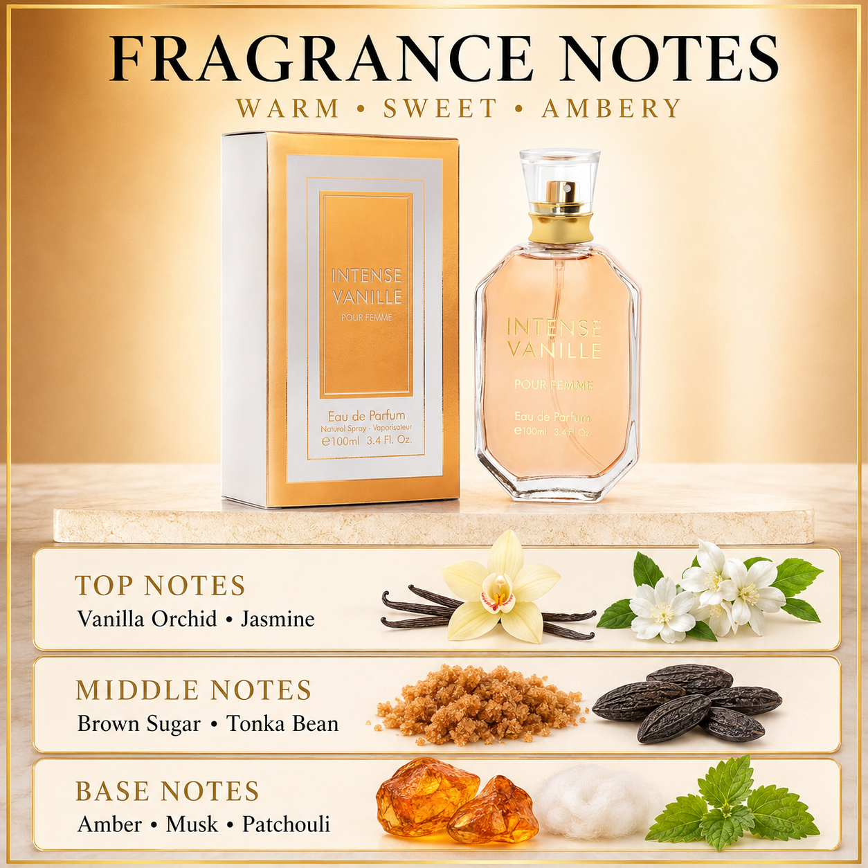 Intense Vanille EDP for Women LongLasting Scent 100ml 3.4oz Warm Vanilla Perfume