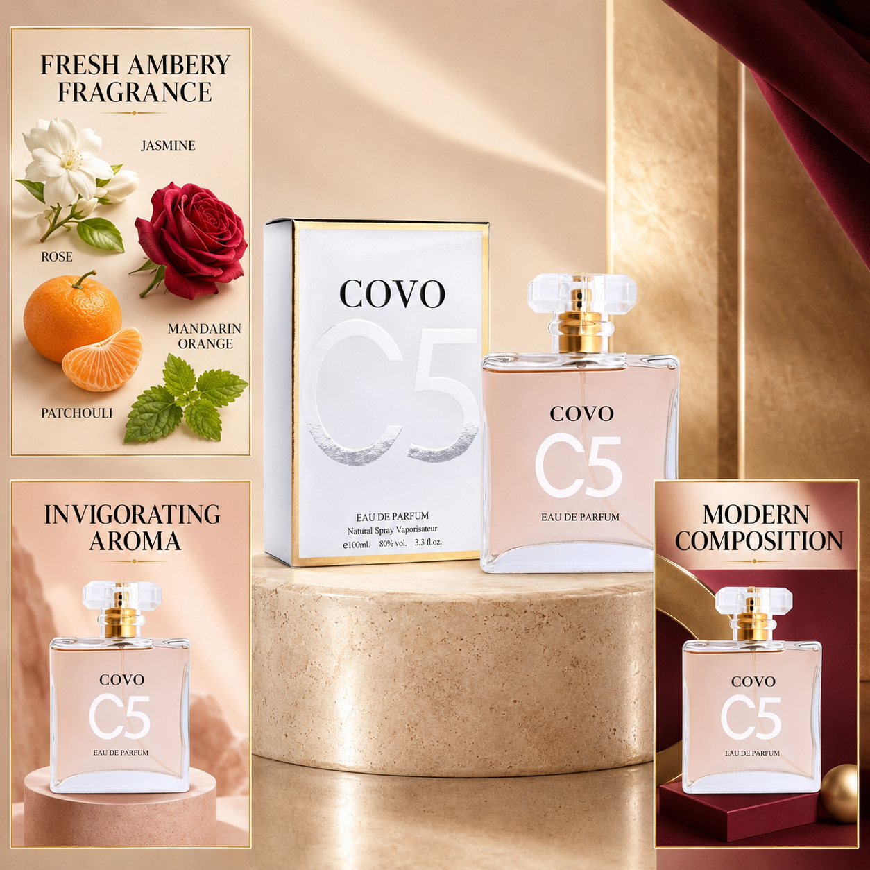 COVO C5 Eau de Parfum for Women Long Lasting Scent Floral Amber Perfume 100ML