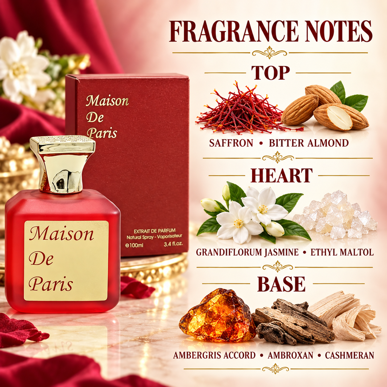 Maison De Paris Extrait de Parfum 100ml 3.4oz Unisex Amber Woody Floral Spray