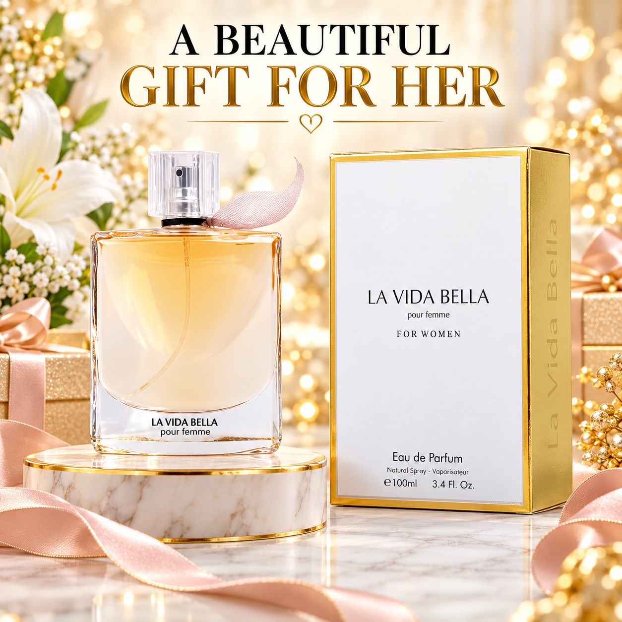 La Vida Bella Pour Femme Eau de Parfum Women 3.4 oz 100ml Floral Gourmand Perfume Spray