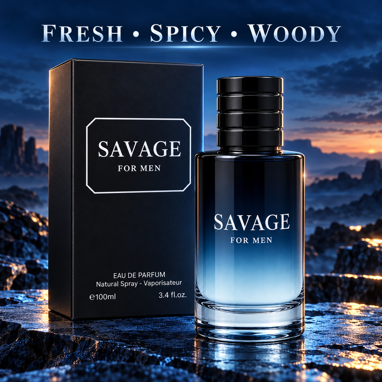 SAVAGE For Men Eau de Parfum 100ml 3.4oz Fresh Spicy Woody Cologne Spray
