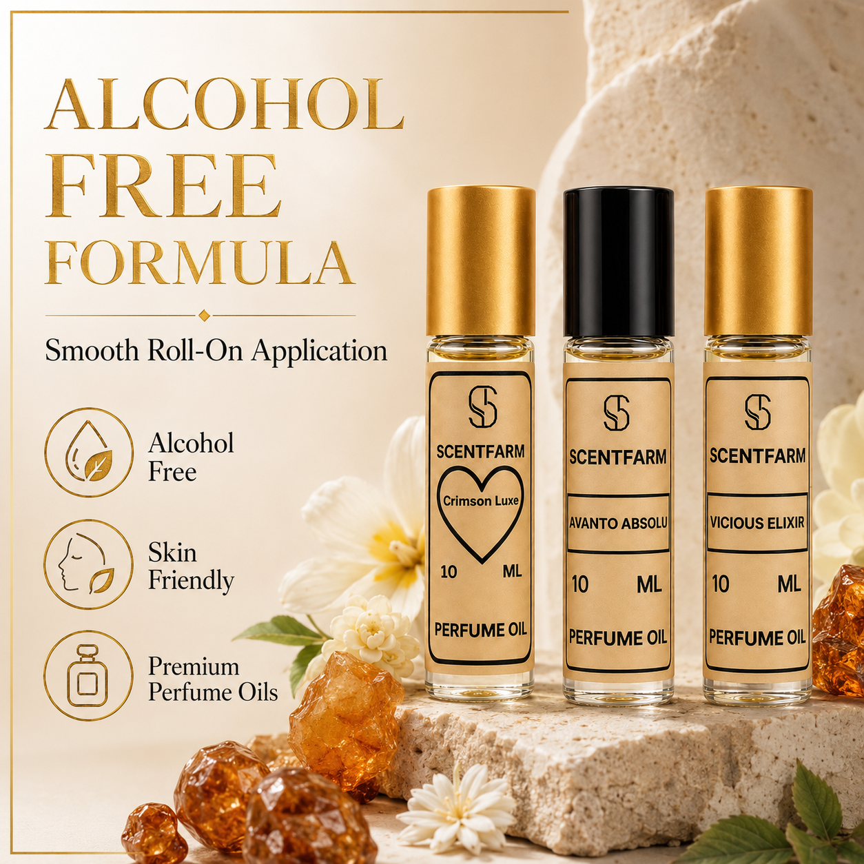 Luxury Perfume Body Oil Gift Set for Men and Women – 3 Pack Premium Quality Long Lasting Fragrance Oils, Alcohol Free Travel Size 10ML Roll On Collection, Crimson, Avanto, Vicious Elixir