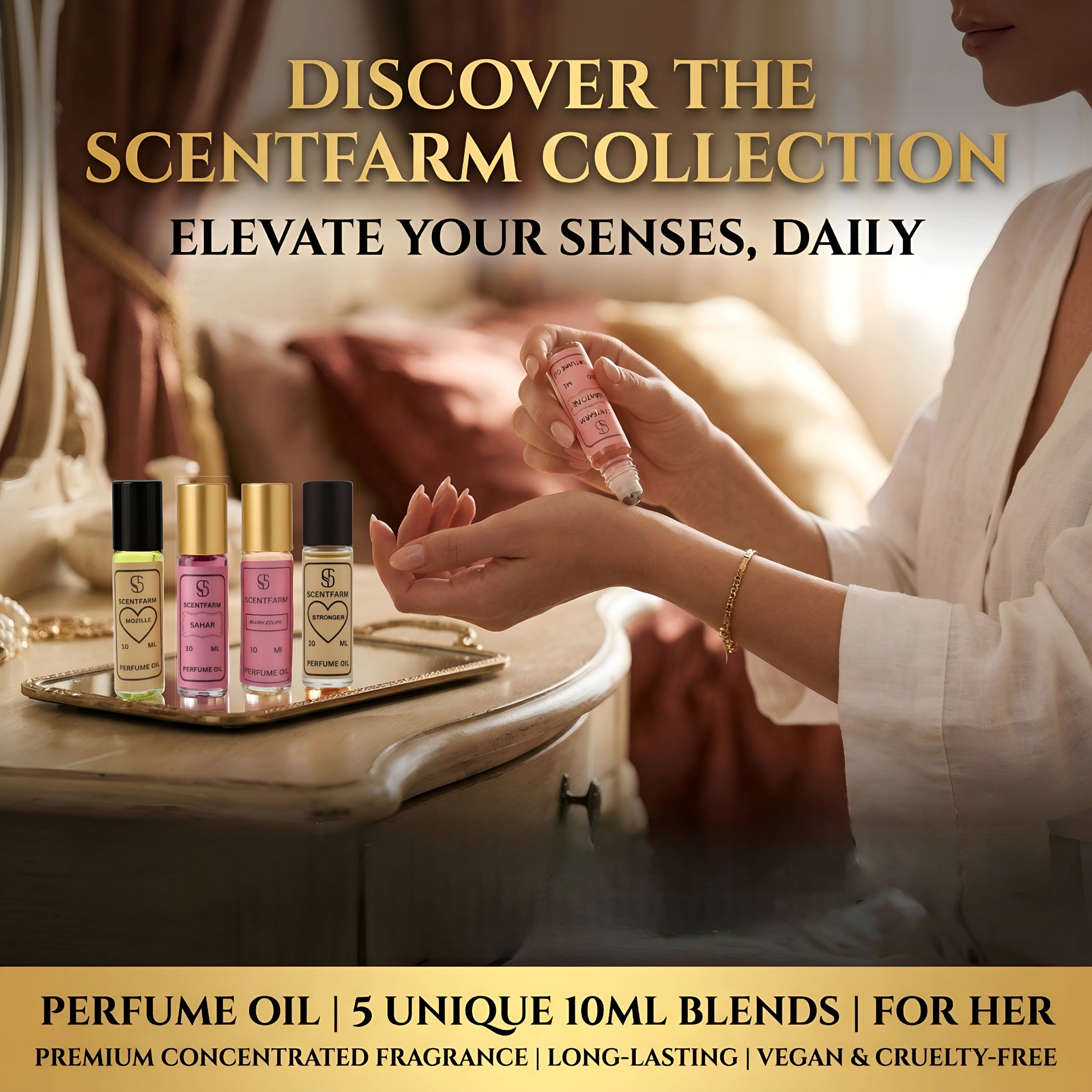 Perfume Body Oil 5x 10ML Set, Roll-On Cologne, Long Lasting, Alcohol-Free, Fragrance for Men & Women, Travel Size, Luxury Scent Blush Collection
