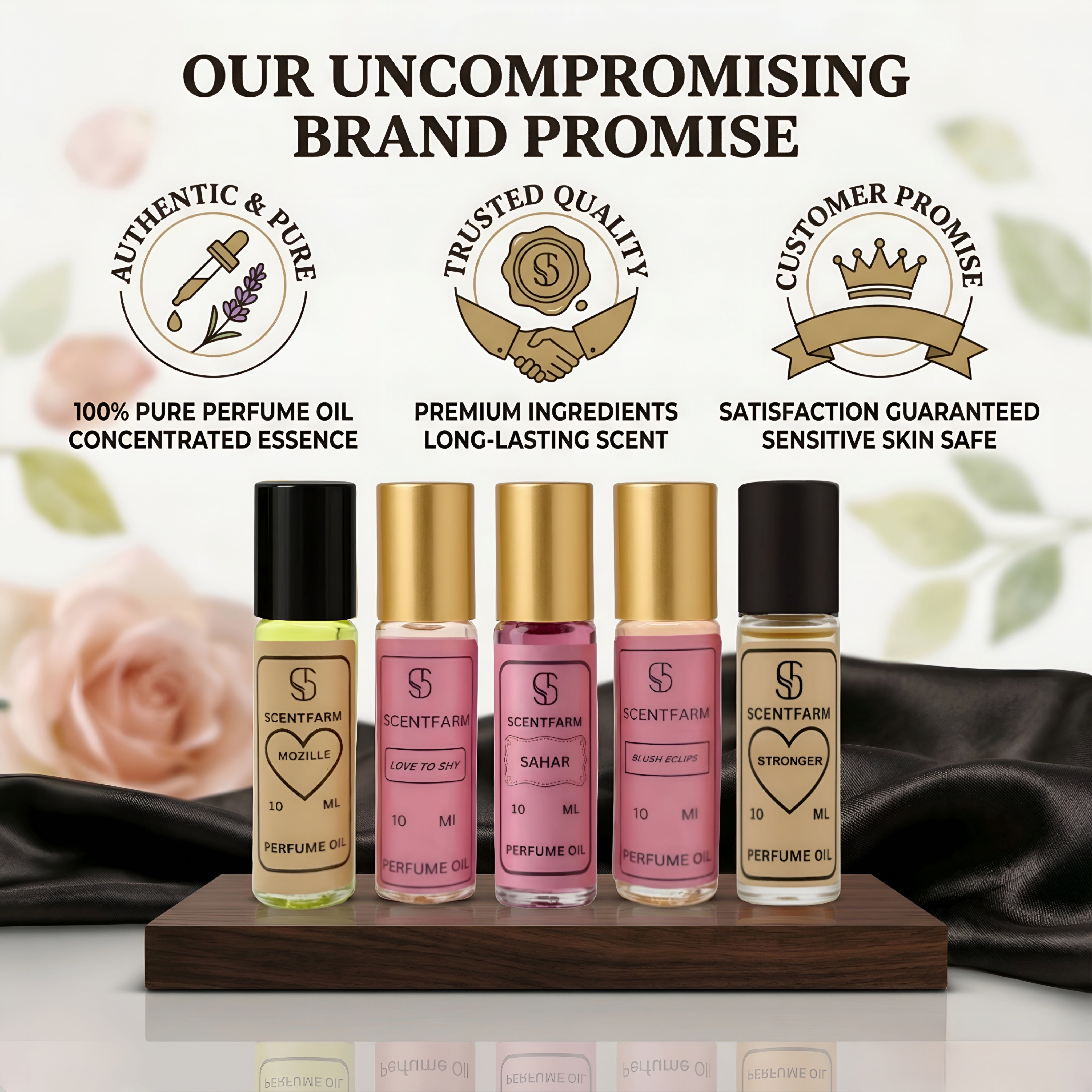 Perfume Body Oil 5x 10ML Set, Roll-On Cologne, Long Lasting, Alcohol-Free, Fragrance for Men & Women, Travel Size, Luxury Scent Blush Collection