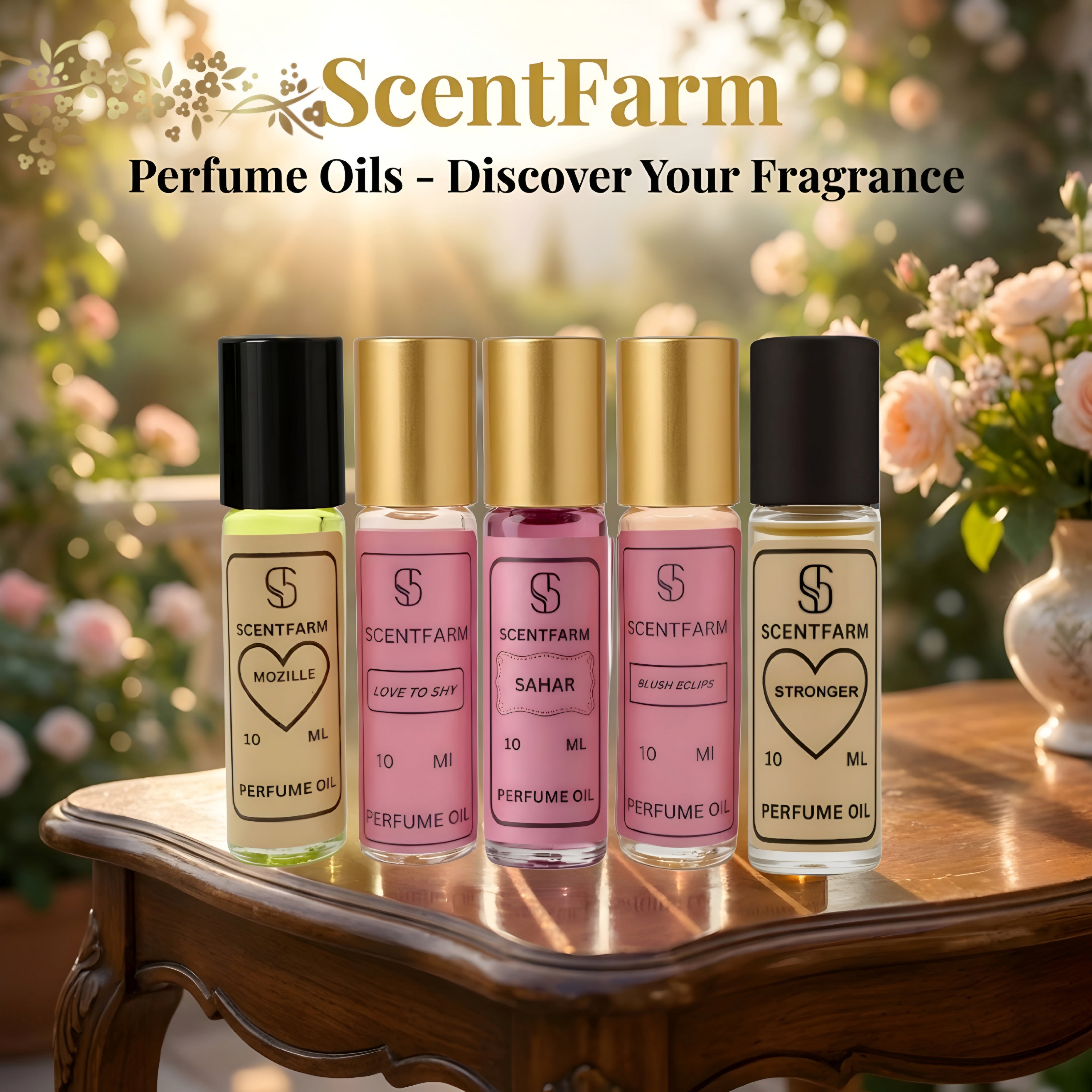 Perfume Body Oil 5x 10ML Set, Roll-On Cologne, Long Lasting, Alcohol-Free, Fragrance for Men & Women, Travel Size, Luxury Scent Blush Collection
