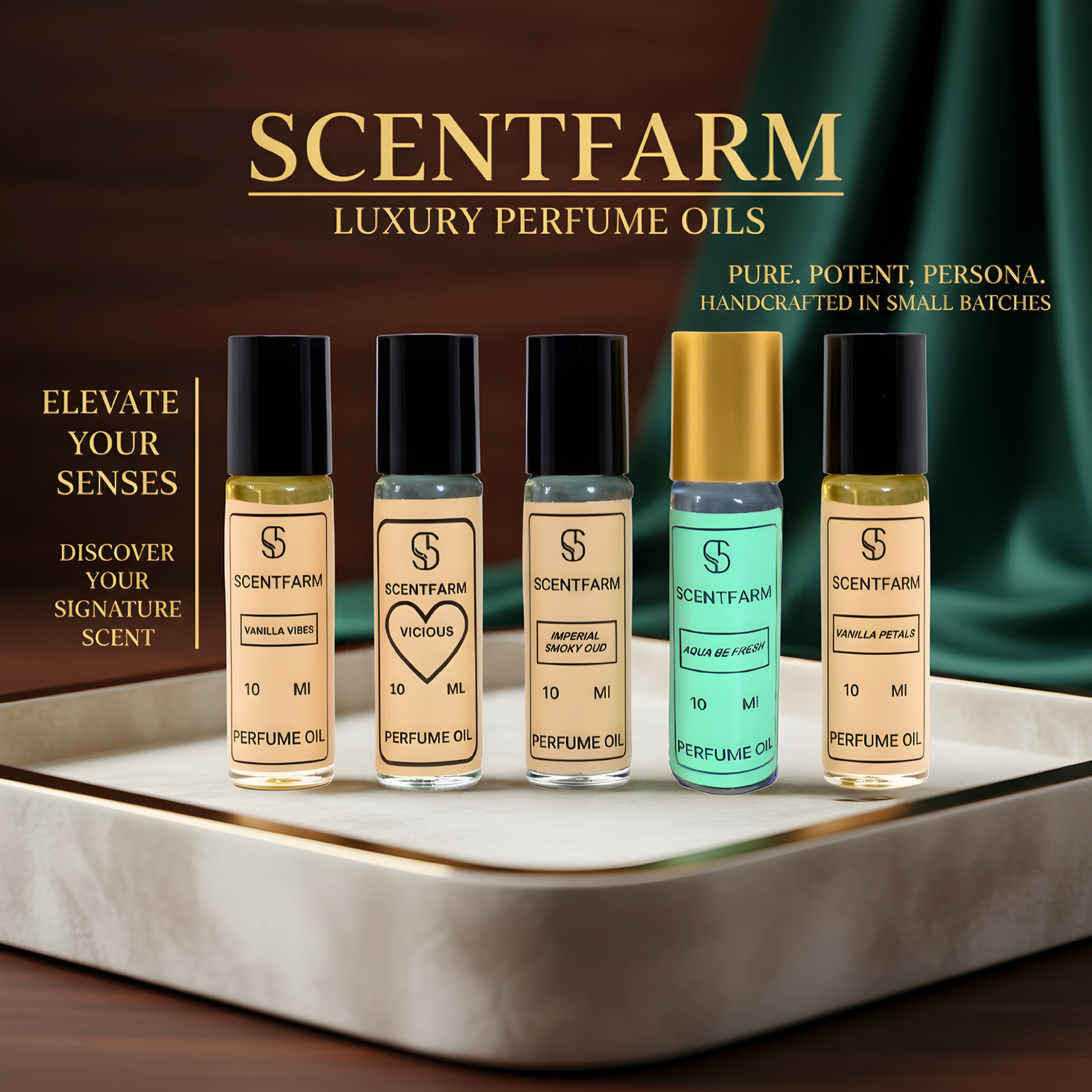 Perfume Oil 5x 10ML Roll On Cologne, Long Lasting Fragrance, Alcohol Free Scent for Men and Women, Unisex Travel Size Oils Set, (Aqua Be Fresh, Vanilla Vibes, Vicious)