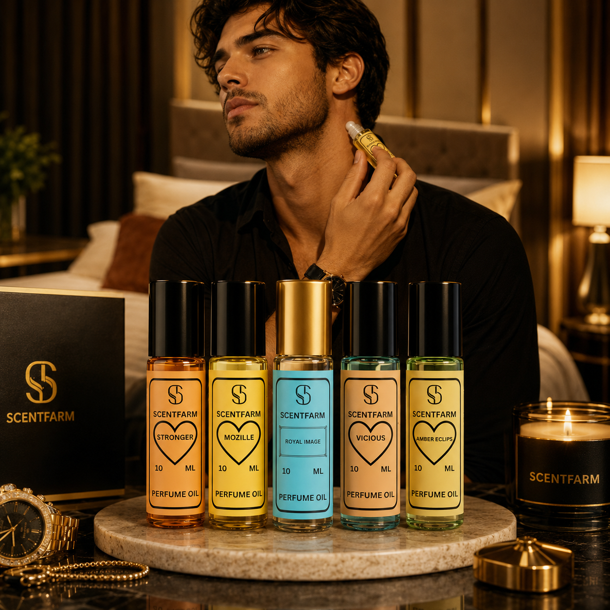 Perfume Body Oil Set for Men & Women – 5 x 10ml Luxury Roll-On Fragrance Oils | Long Lasting, Alcohol-Free, Travel-Friendly,(Stronger, Mozille, Royal Image, Vicious,Amber Eclipse)