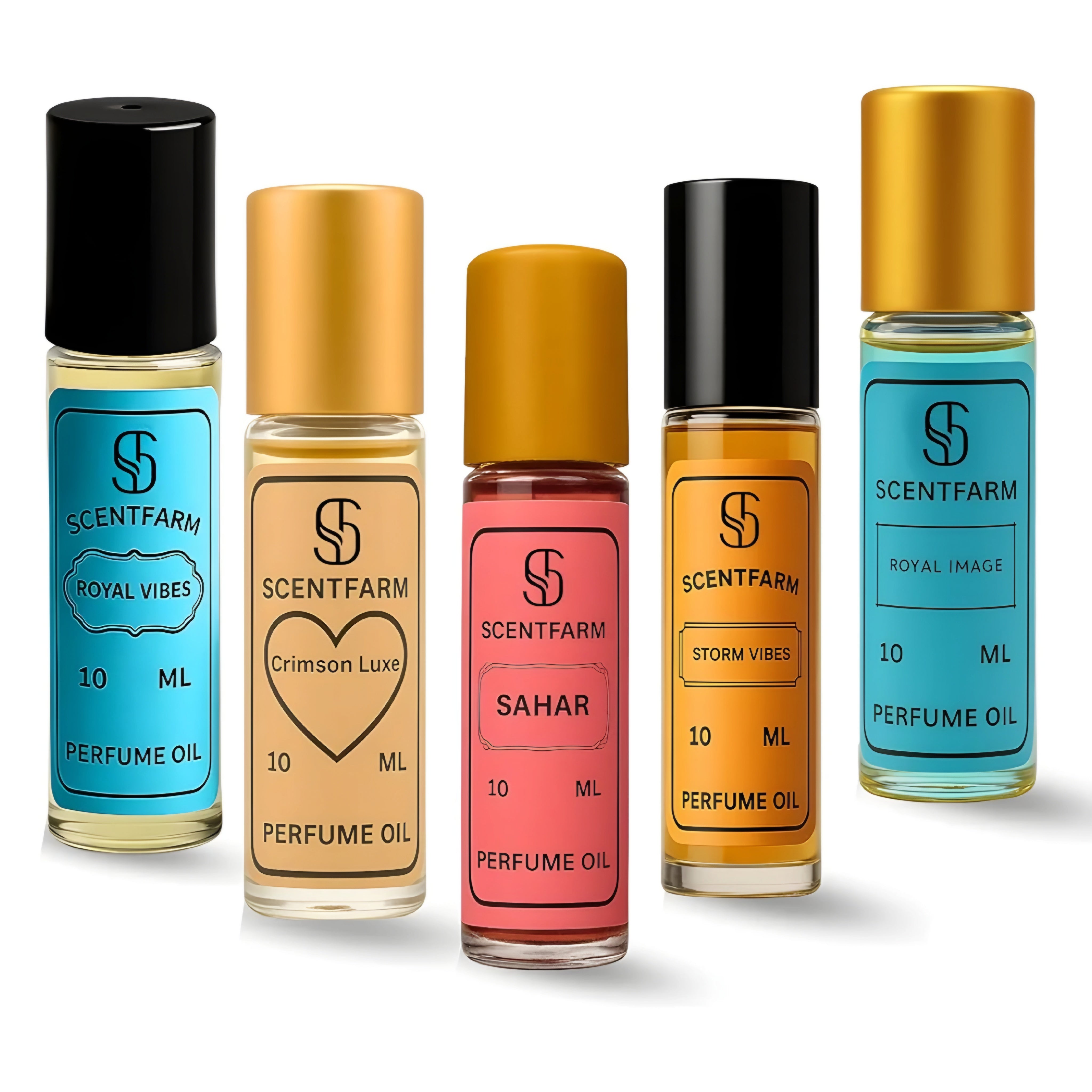 Perfume Oil 5 x10ML Set, Unisex, Long Lasting, Alcohol-Free, Roll-On Cologne, Concentrated Travel Size Body Oils, Bundle Of Royal Vibes,Crimson Luxe, Sahar, Storm Vibes & Royal Image