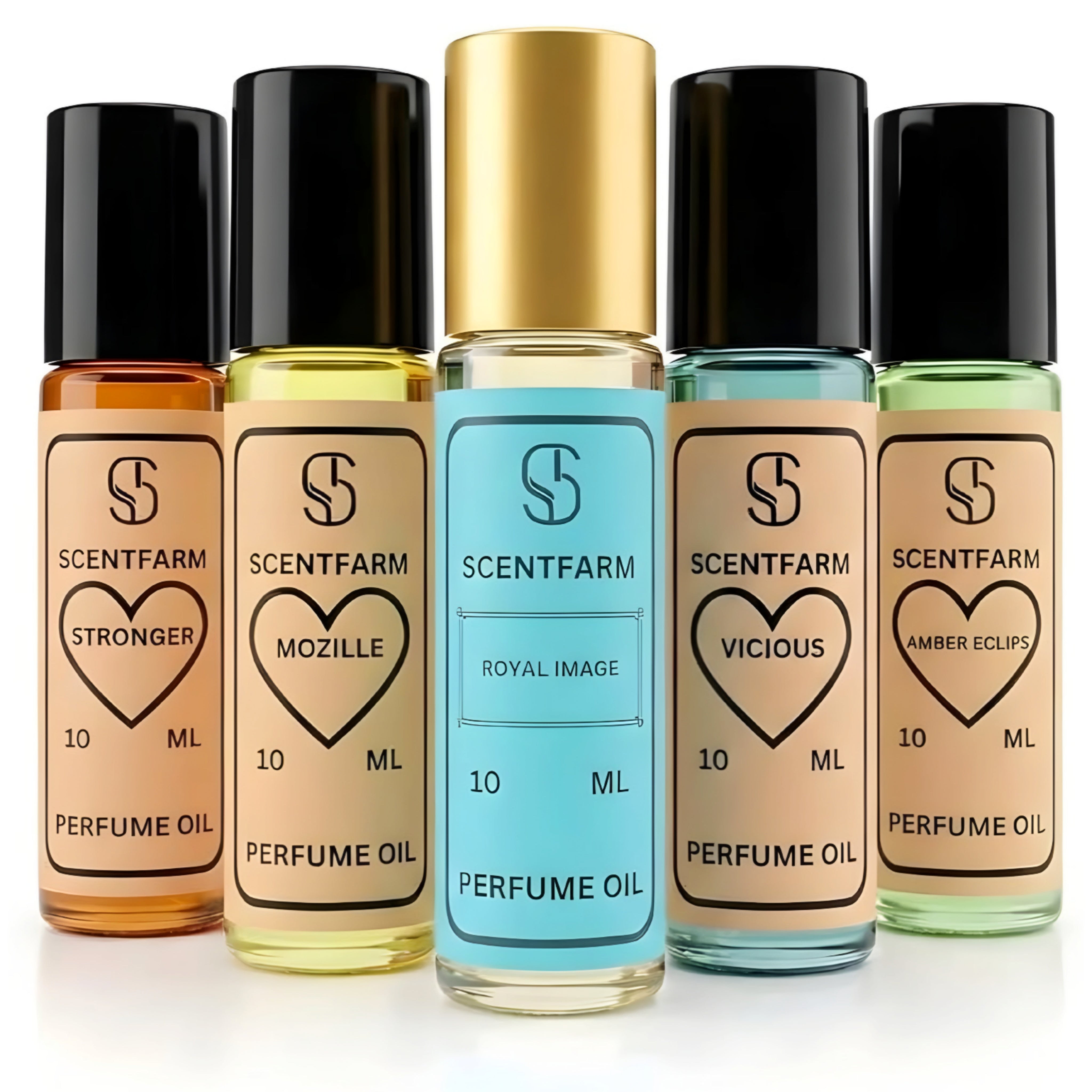 Perfume Body Oil Set for Men & Women – 5 x 10ml Luxury Roll-On Fragrance Oils | Long Lasting, Alcohol-Free, Travel-Friendly,(Stronger, Mozille, Royal Image, Vicious,Amber Eclipse)