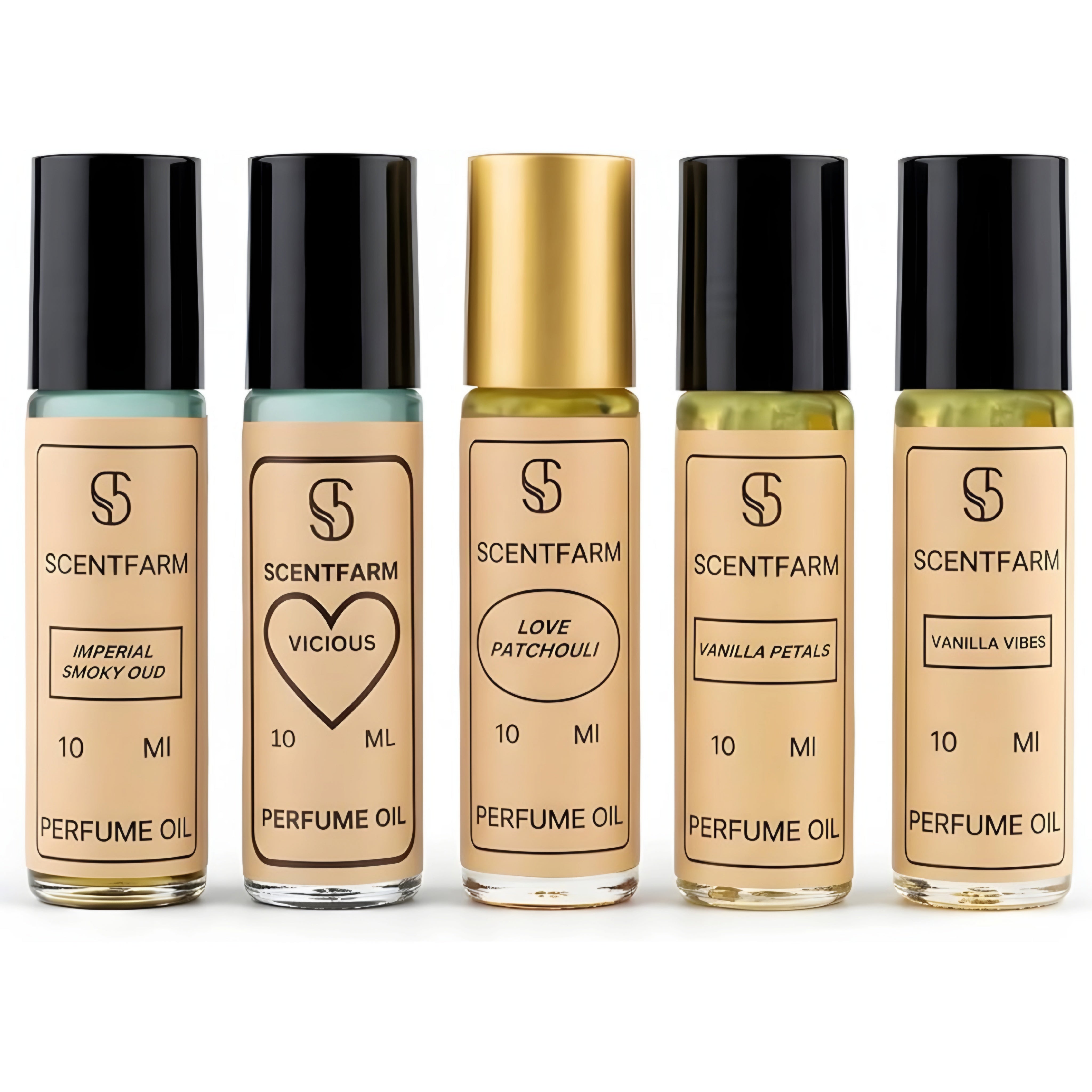 Roll-On Cologne for Men And Women 5x10ML Perfume Oil Set, Long Lasting Alcohol-Free Fragrance Oils, Travel Size, Luxury Vanilla Collection Scents (SMOKY OUD, Vanilla Vibes)