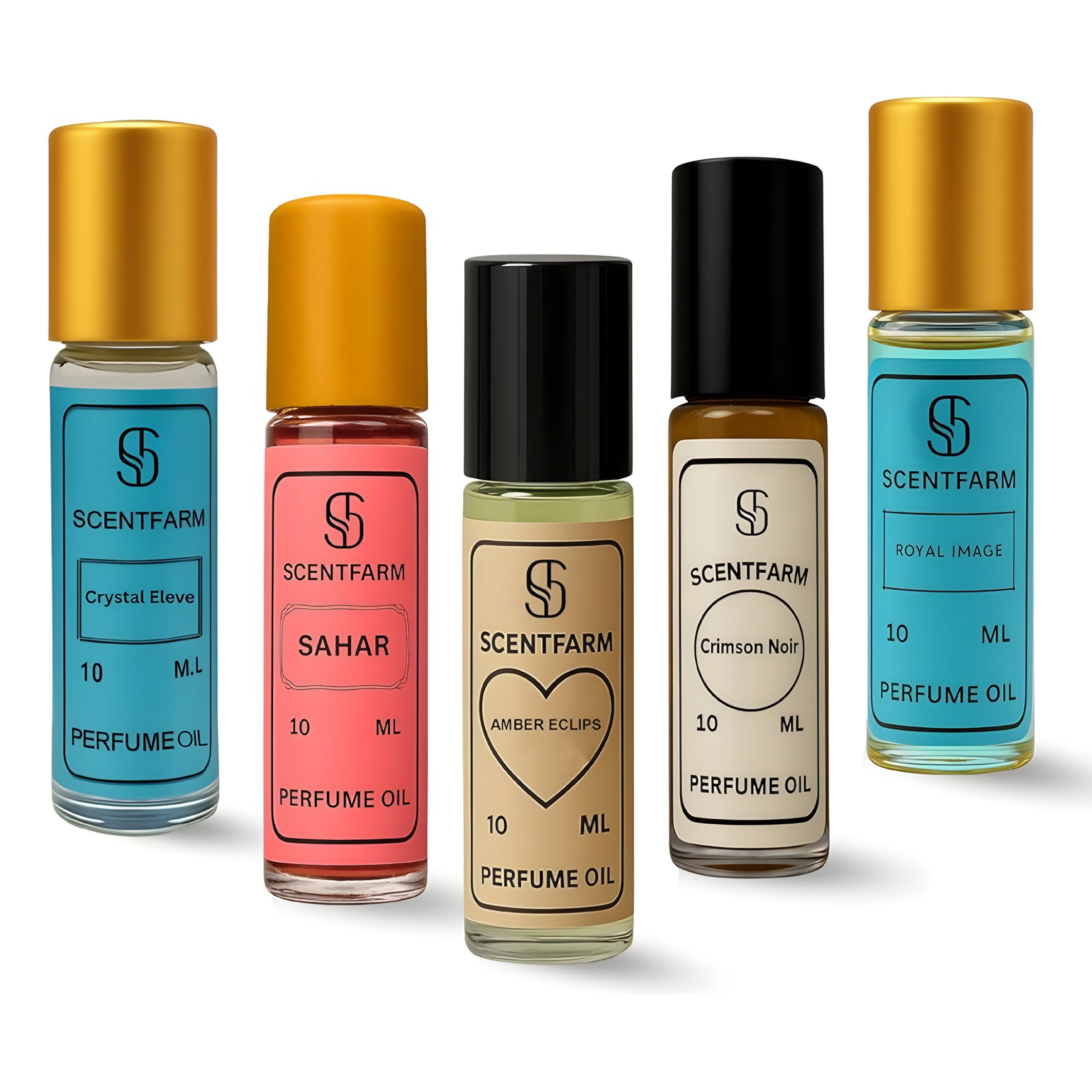 Perfume Oil 5 x10ML Set -Long Lasting, Alcohol-Free, Roll-On Fragrances for Men & Women, Concentrated Travel Size Perfume Oils, Crystal Eleve,Sahar,Amber Eclips, Crimson Noir & Royal Image